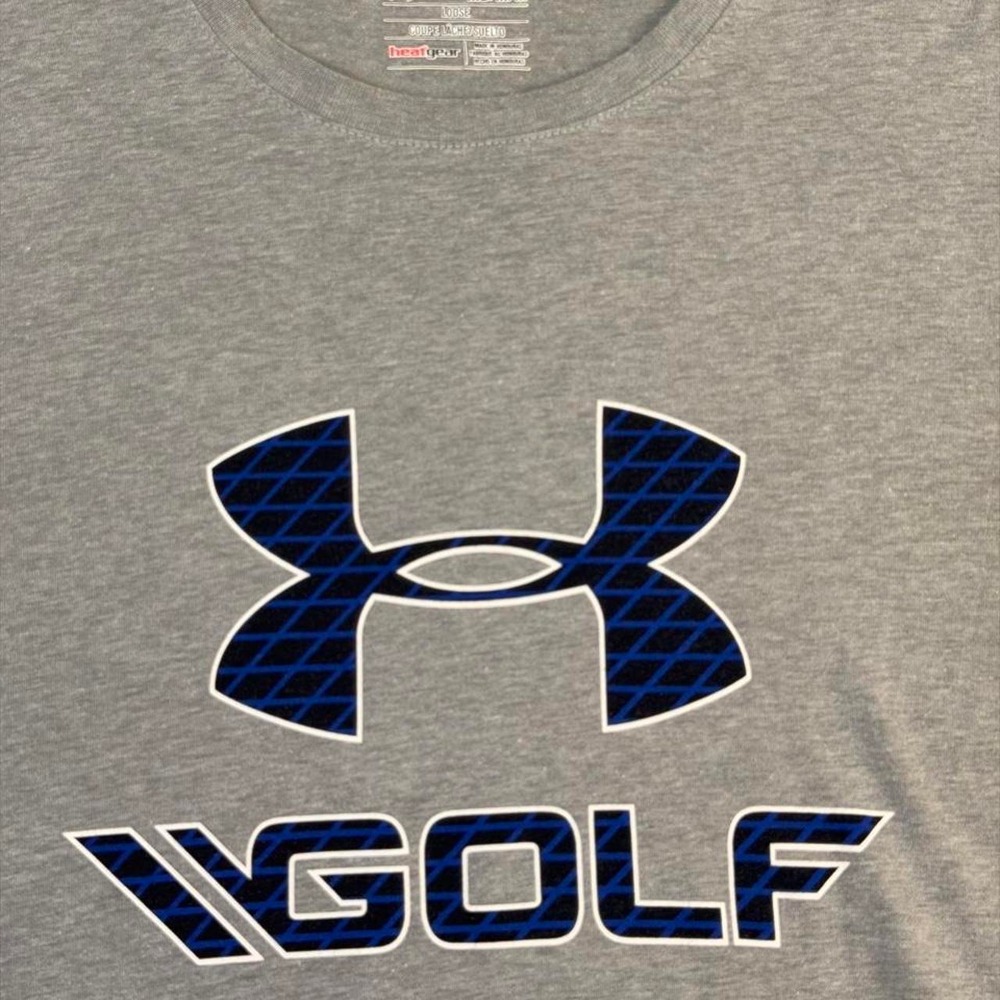 Under Armour Golf Shirt Mens Medium Grey HeatGear Big Logo Graphic T-Shirt